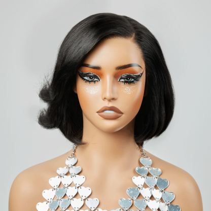 Pre-plucked 13x4 Glueless Layered Cut Natural Color Bob Wig Glueless Wavy