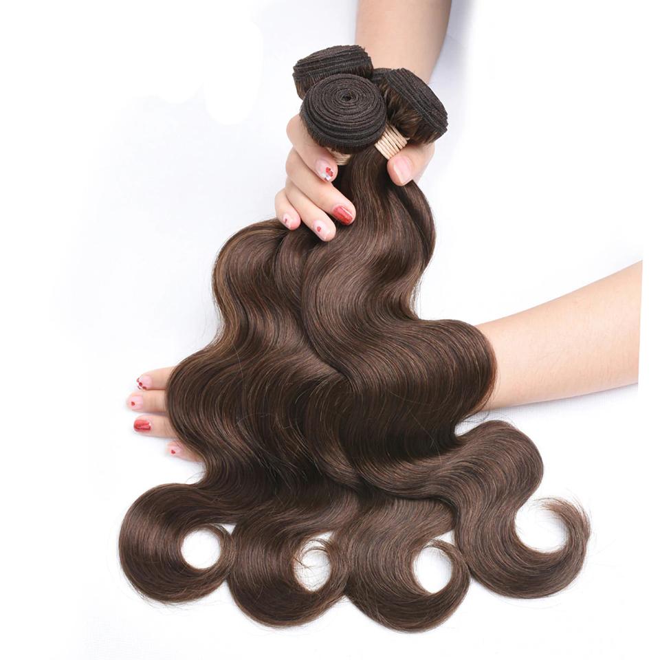  #4 Brown Body Wave 4 Bundles With 4x4 Lace Closure Pre Colored human hair