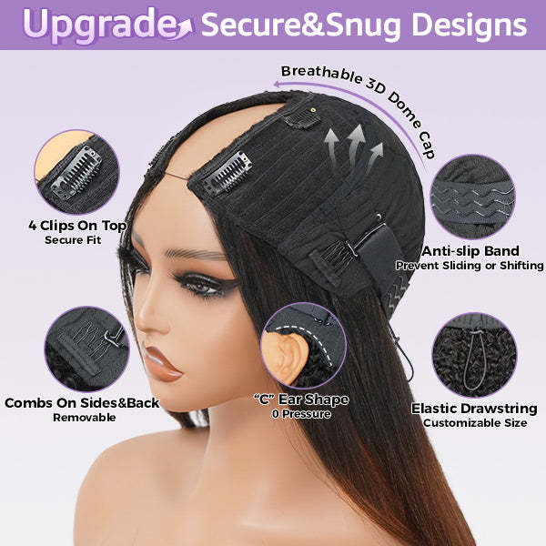 Yaki Straight Chestnut Brown Ombre Glueless V Part Wig With Invisi Drawstring