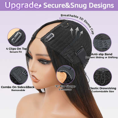 Yaki Straight Chestnut Brown Ombre Glueless V Part Wig With Invisi Drawstring