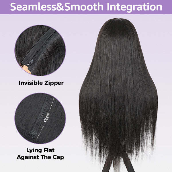 OQ Hair Block Wig Straight Hair Bleached Knots Wig With Optional Replaceable Zip Lace Tops