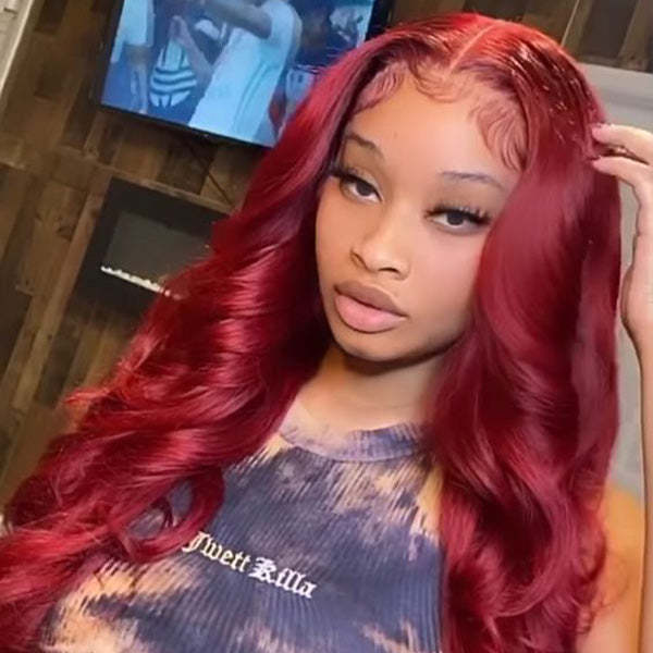 Pre-cut Lace Wig Body Wave Hair 99J Burgundy Color Wear Go Glueless Wig 7x5 Lace Wig Preplucked with Natural Hairline