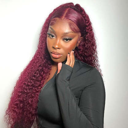 Glueless Color Wigs Water Wave 99J Burgundy Color Wear Go Glueless Wig Pre-cut Lace Wig Preplucked 7x5 Lace Wig