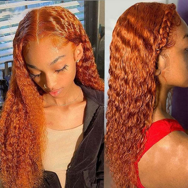Ginger Human Hair Lace Front Wigs Ginger Orange Deep Wave 13x4 4x4 Transparent Lace Front Wigs Real Hair Wigs