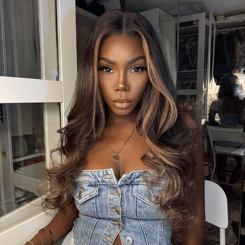 Glueless Luxe Layer 13x4 Highlight Wig Glueless Wavy Human Hair Wear Go 250% Density