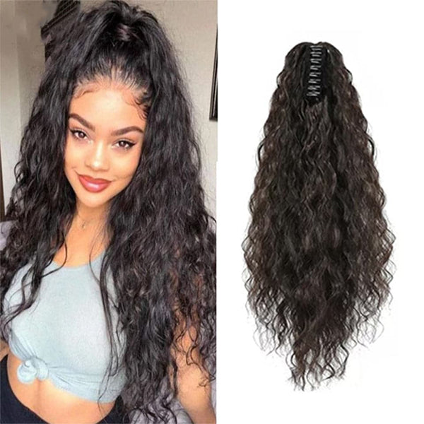 Water Wave Claw On Ponytails Clip in Hair Extension natural black