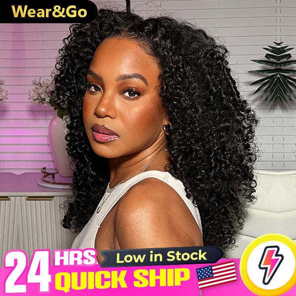 24h Shipping | Kinky Curly Wear Go Wigs 6x4 HD Lace Pre Cut Lace Closure Glueless Wigs With Bleached Knots