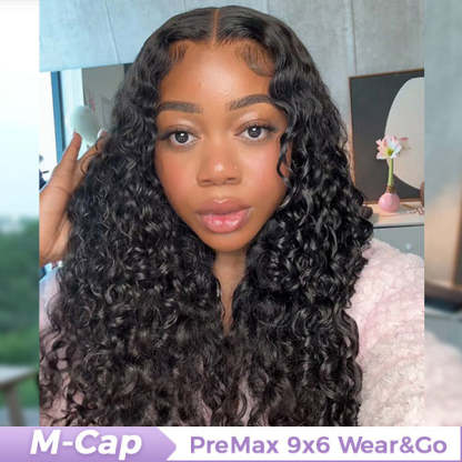  M-Cap Water Wave Pre Cut 9x6 HD Lace Wear Go Glueless Wigs Pre Bleached Tiny Knots Wet And Wavy Lace Front Wigs Human Hair