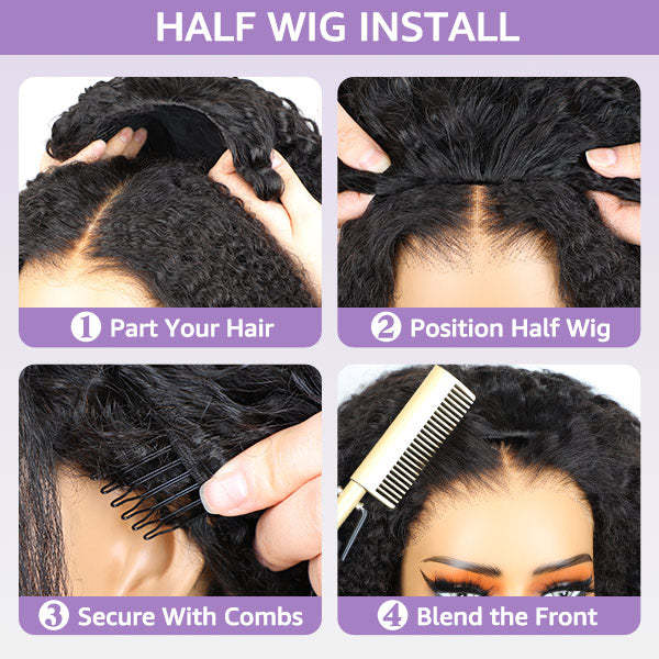 3 In 1 Half Wig | Afro Curly Flexible Fit Half Wig With Drawstring Natural Hairline Beginner Friendly