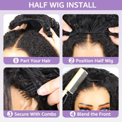 3 In 1 Half Wig | Afro Curly Flexible Fit Half Wig With Drawstring Natural Hairline Beginner Friendly