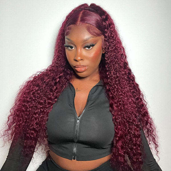 Glueless Color Wigs Water Wave 99J Burgundy Color Wear Go Glueless Wig Pre-cut Lace Wig Preplucked 7x5 Lace Wig