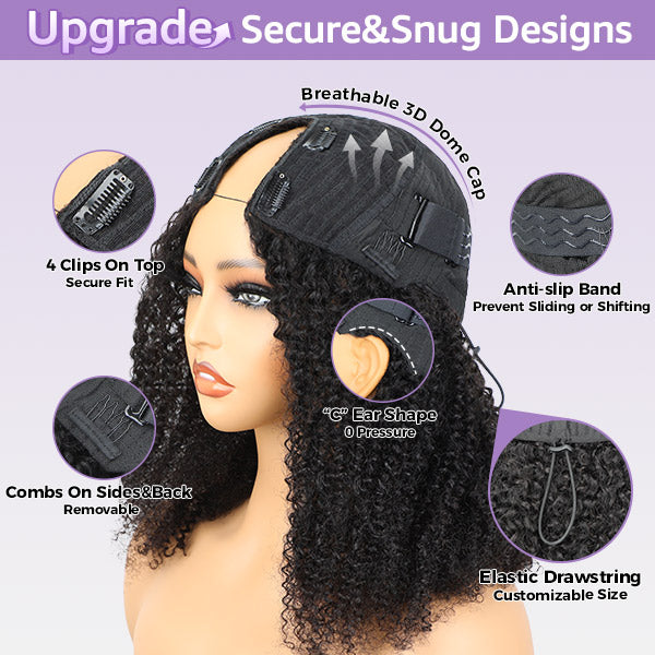 Afro Curly V Part Wig No Leave Out Thin Part Glueless Wigs Human Hair Wig