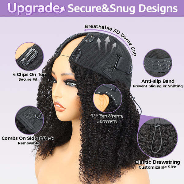 Afro Curly V Part Wig No Leave Out Thin Part Glueless Wigs Human Hair Wig