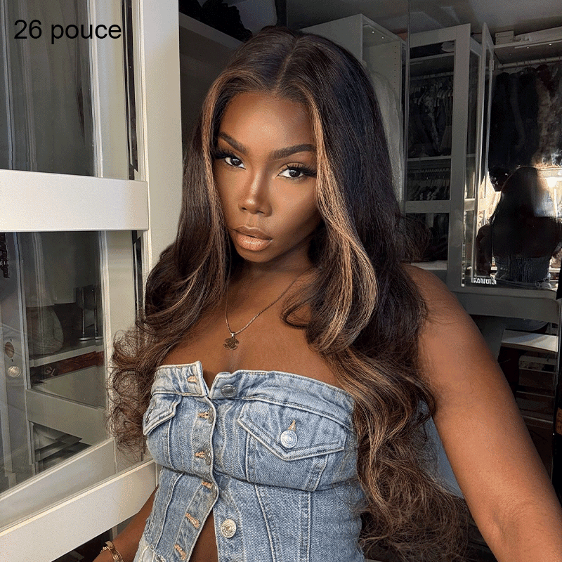 Glueless Luxe Layer 13x4 Highlight Wig Glueless Wavy Human Hair Wear Go 250% Density