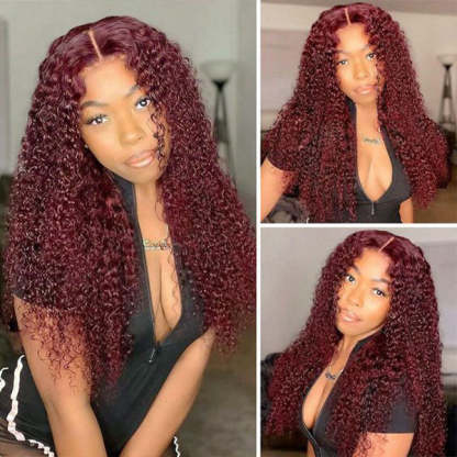 Glueless Color Wigs Kinky Curly 99J Burgundy Color Wear Go Glueless Wig Pre-cut Lace Wig Preplucked 7x5 Lace Wig