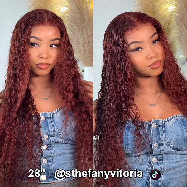 Autumn Vibe Reddish Brown Color Water Wave Human Hair 13x4 4x4 Skin Melt Lace Front Wigs