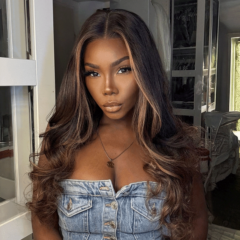 Glueless Luxe Layer 13x4 Highlight Wig Glueless Wavy Human Hair Wear Go 250% Density