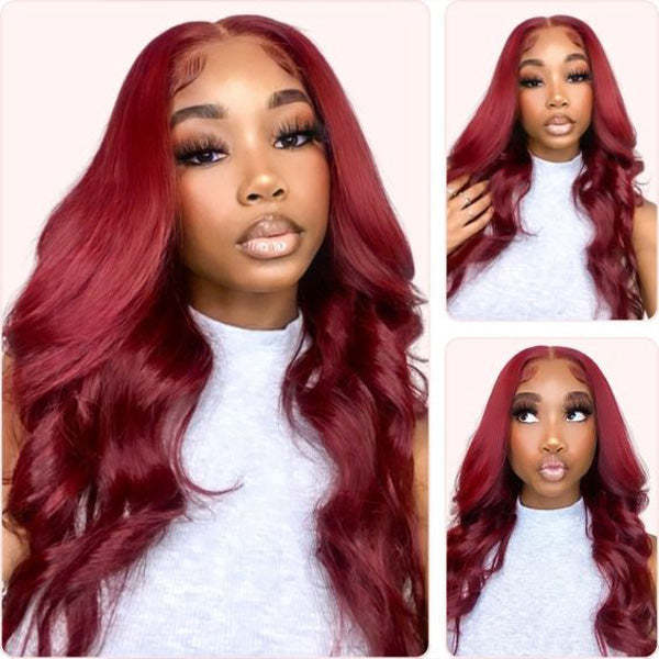 Pre-cut Lace Wig Body Wave Hair 99J Burgundy Color Wear Go Glueless Wig 7x5 Lace Wig Preplucked with Natural Hairline