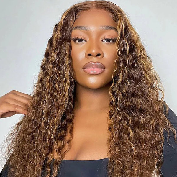 Water Wave 4/27 Highlight Wear Go Glueless Wig Pre-cut Lace Wig 7x5 HD Lace Wig Preplucked with Natural Hairline