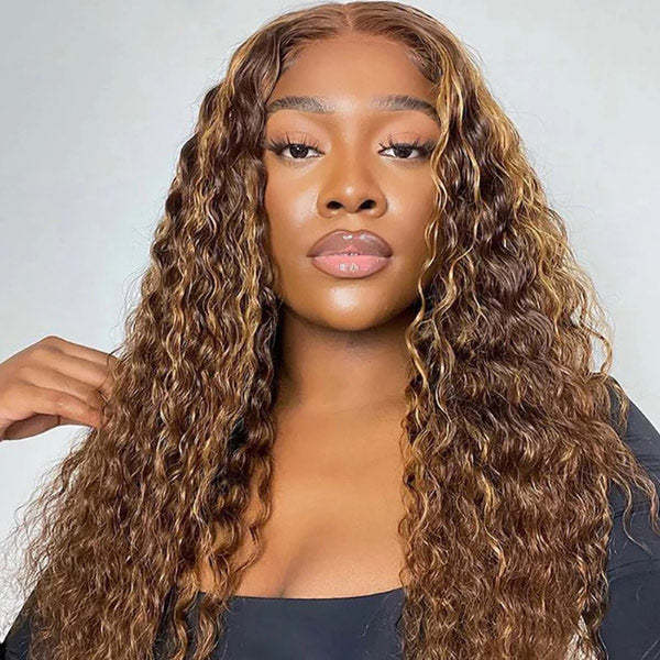 Water Wave 4/27 Highlight Wear Go Glueless Wig Pre-cut Lace Wig 7x5 HD Lace Wig Preplucked with Natural Hairline