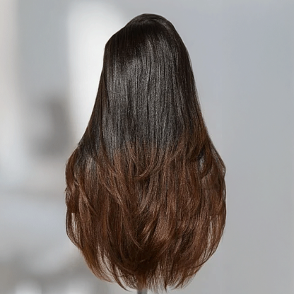 Glueless Layered Ombre Brown Volume Effect Yaki Straight 7x4 Glueless Wig Adjustable Cap