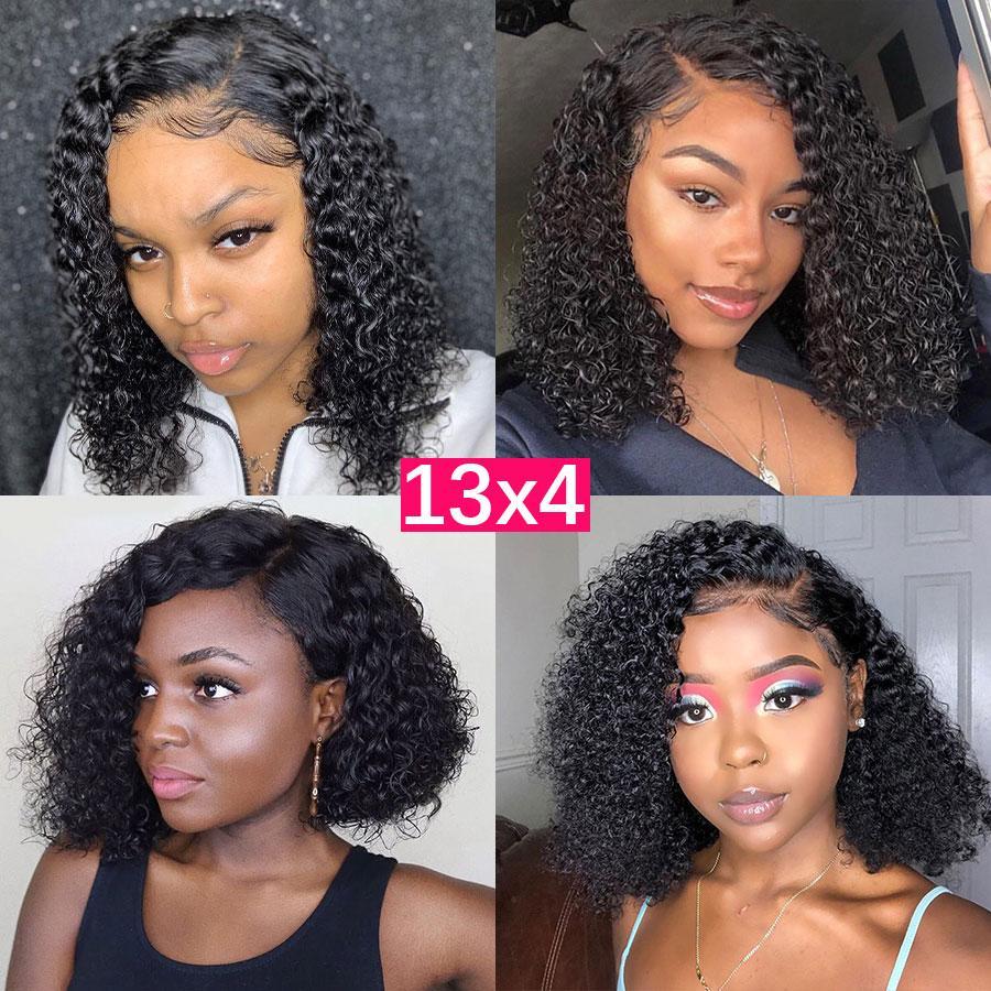 Short Bob Wigs Kinky Curly Human Hair 13x4 13x6 Lace Front Wigs Pre Plucked with Baby Hair Natural Black