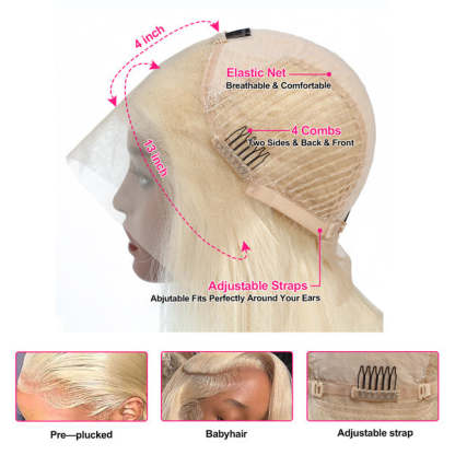 613 Blonde Bob Wigs Human Hair Lace Front Wigs Preplucked with Baby Hair