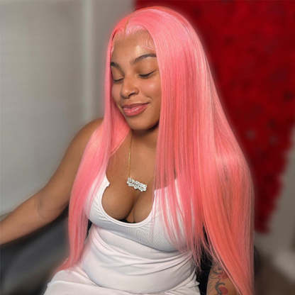 Salmon Pink Color 13*4 Lace Front Wig Human Hair Color Wig