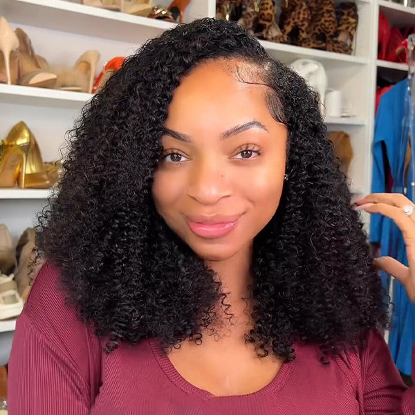 Afro Curly V Part Wig No Leave Out Thin Part Glueless Wigs Human Hair Wig