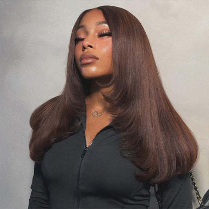  Straight Chocolate Brown Color Layered Cut Wear Go Glueless Wig