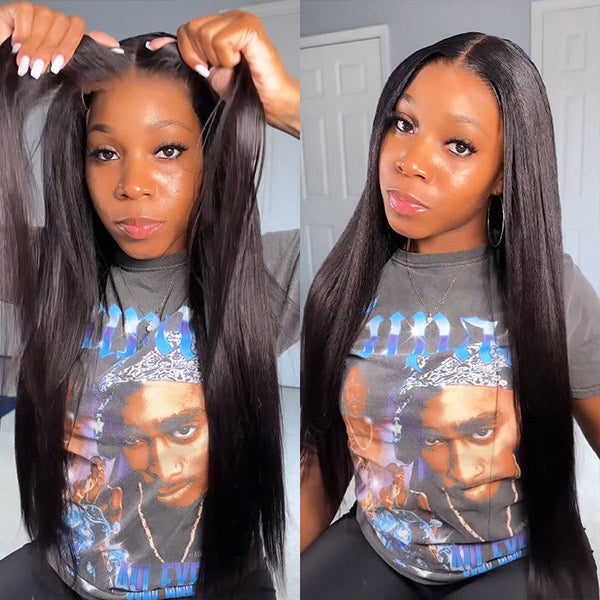  Kinky Straight Hair Wear Go Glueless Wigs 7x5 HD Lace Pre Cut Lace Closure Wigs