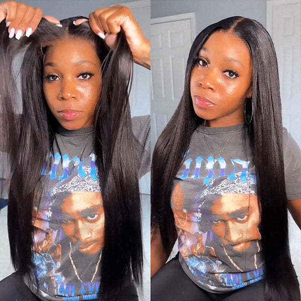  Kinky Straight Hair Wear Go Glueless Wigs 7x5 HD Lace Pre Cut Lace Closure Wigs