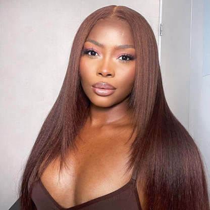  Straight Chocolate Brown Color Layered Cut Wear Go Glueless Wig