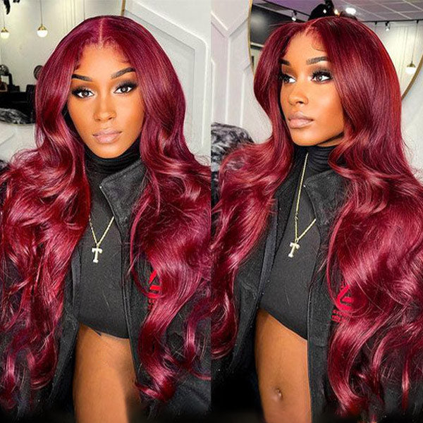 Pre-cut Lace Wig Body Wave Hair 99J Burgundy Color Wear Go Glueless Wig 7x5 Lace Wig Preplucked with Natural Hairline