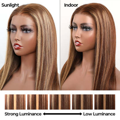 Pre-cut Lace Wig Straight Hair 4/27 Highlight Wear Go Glueless Wig 7x5 Lace Wig Preplucked with Natural Hairline