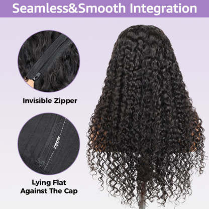 WIGARI Block Wig Kinky Curly Bleached Knots Wig With Optional Replaceable Zip Lace Tops