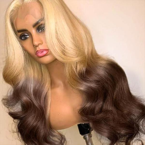 Ombre 613 Brown 13x4 Lace Frontal Wig Straight & Body Wave Preplucked Human Hair Lace Front Wigs