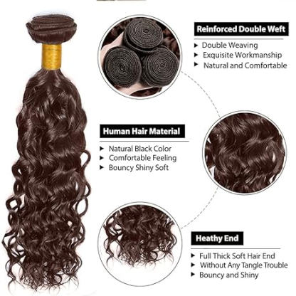 #4 Brown Water Wave 3 Bundles With 4X4 Lace Closure Human Hair Bundles Brazilain Unprocessed Virgin Hair Color #4 