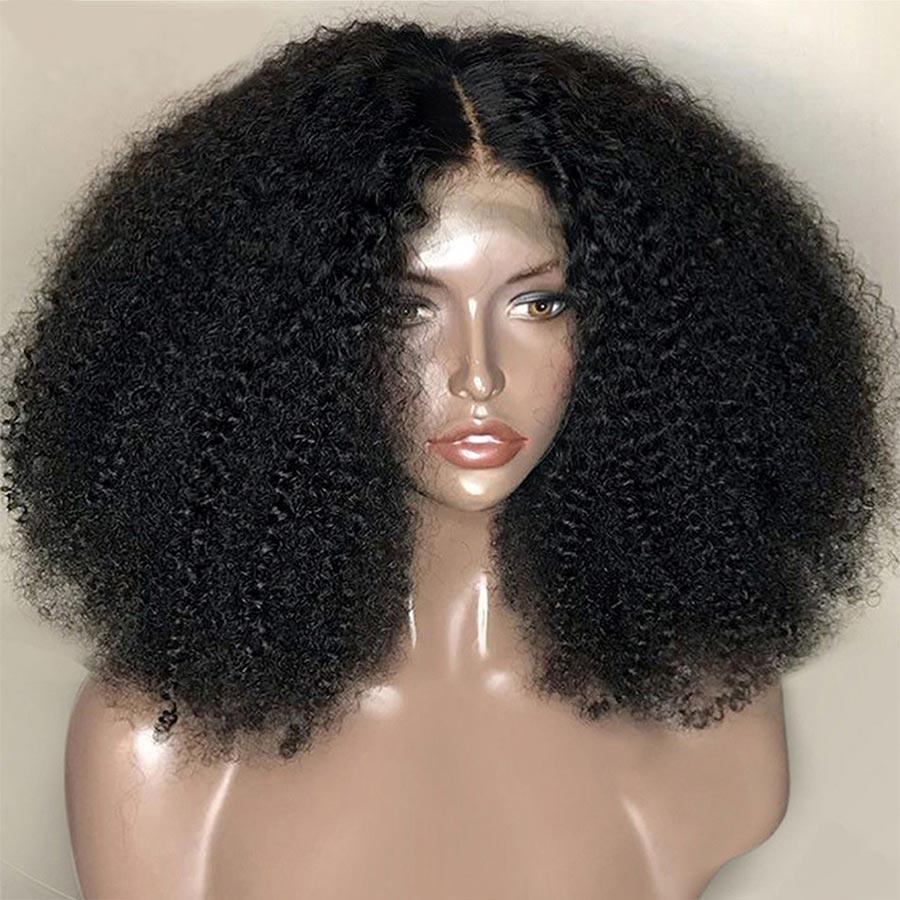 Afro Curly 4x4 Lace Closure Wigs Preplucked Human Hair Skin Melt Lace Wigs for Women