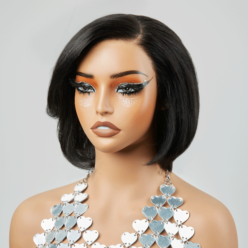 Pre-plucked 13x4 Glueless Layered Cut Natural Color Bob Wig Glueless Wavy