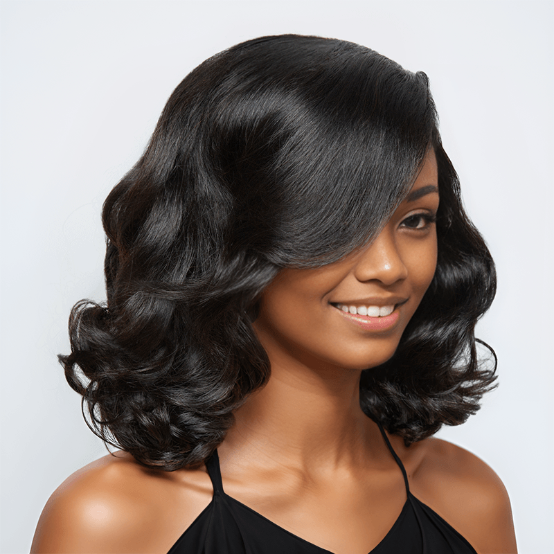 9x6 Glueless Layered Retro Style Bob Wig Glueless Natural Wave