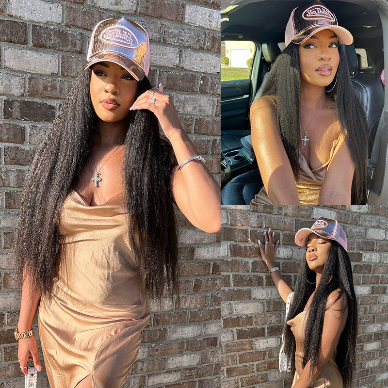 Preplucked Kinky Straight 5x5 HD Lace Closure Wigs Brazilian Virgin Human Hair Natural Black