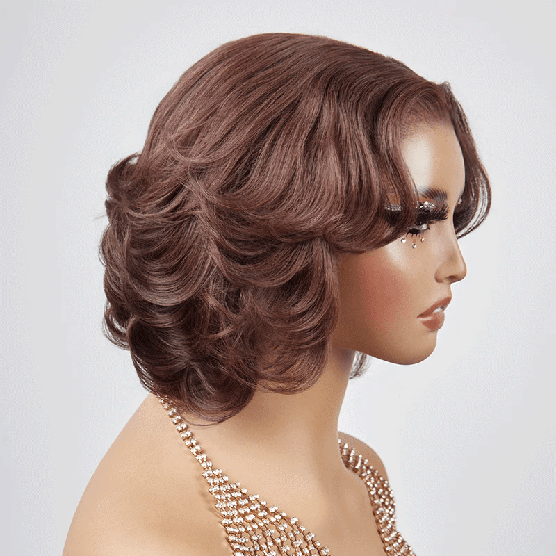 13x4 Glueless Wear Go Layer Chocolate Brown Color Bob Wig Glueless Wavy