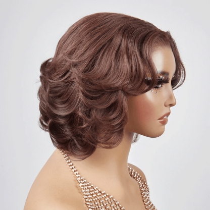 13x4 Glueless Wear Go Layer Chocolate Brown Color Bob Wig Glueless Wavy