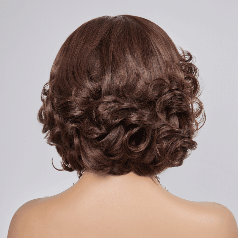 13x4 Glueless Layered Chocolate Brown Color Bob Wig Glueless Wavy