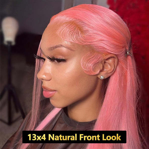 Salmon Pink Color 13*4 Lace Front Wig Human Hair Color Wig