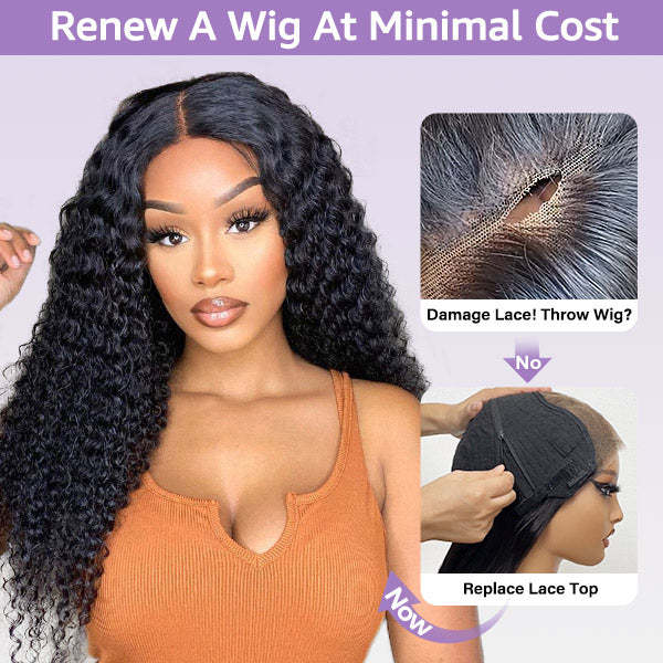 OQ Hair Kinky Curly Replaceable Zip Lace Tops For Block Wig