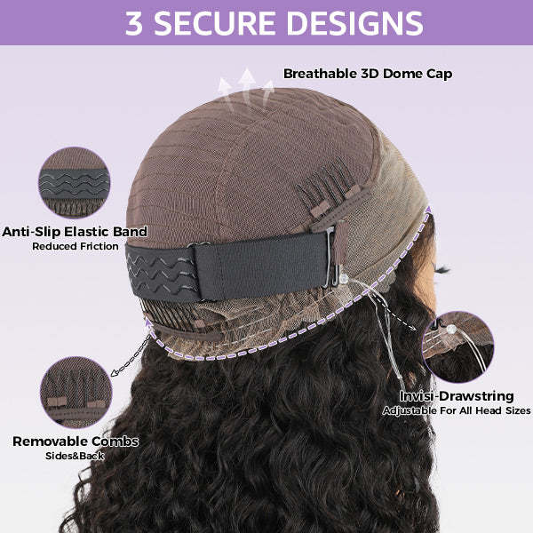  Water Wave Invisi-Drawstring Flexible Fit 360 Lace Frontal Glueless Wig With Bleached Knots