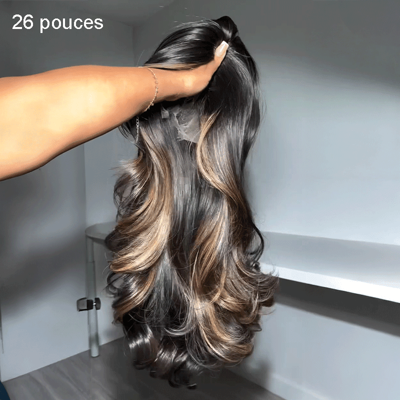 Glueless Luxe Layer 13x4 Highlight Wig Glueless Wavy Human Hair Wear Go 250% Density