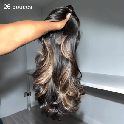 Glueless Luxe Layer 13x4 Highlight Wig Glueless Wavy Human Hair Wear Go 250% Density